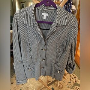 Charter Club Black and White Striped Notch Collar Blazer